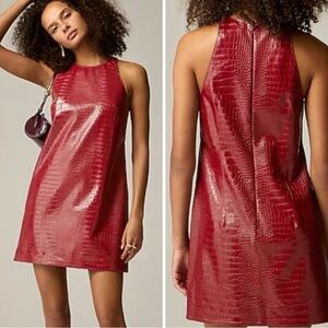 J. Crew Collection Maxine Dress in Faux Crocodile Embossed Leather in Red
